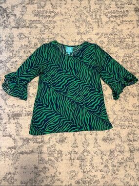 escapada Green and Navy Zebra-Stripe Blouse